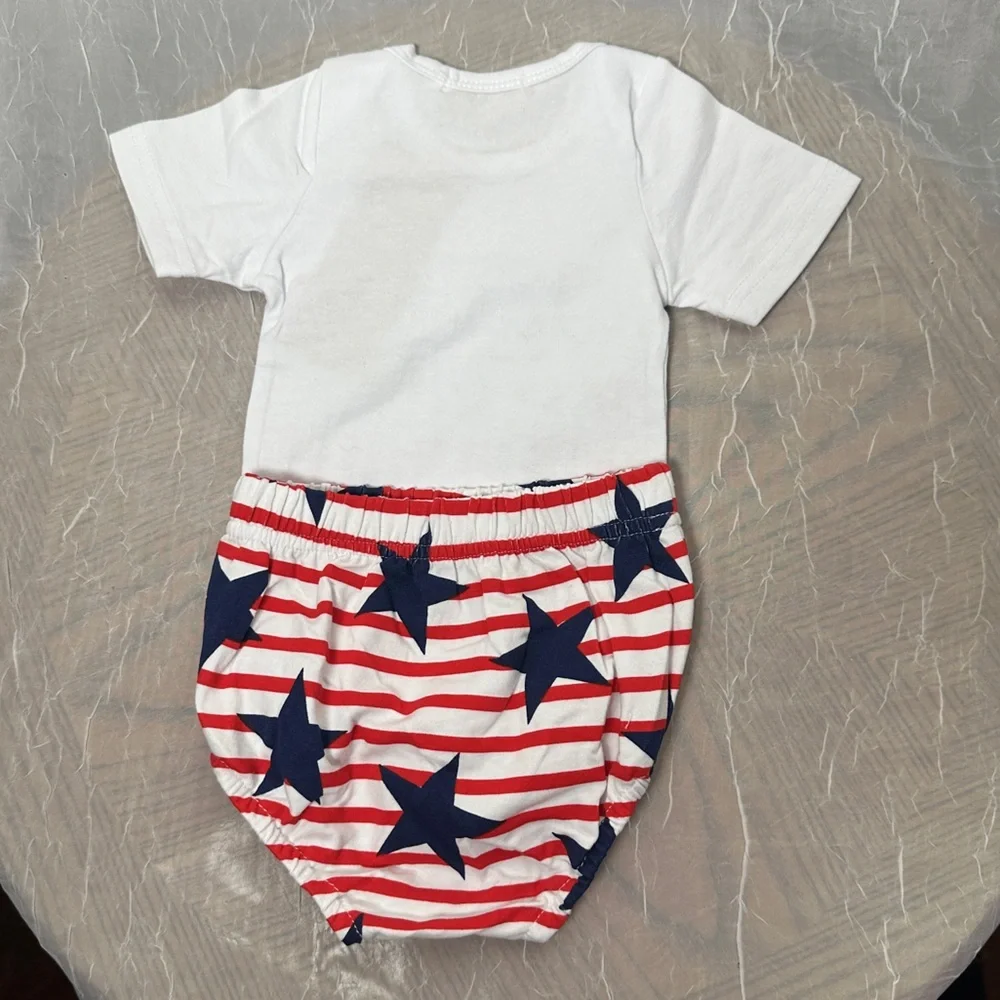 3/$20💥 Red‎ White & Blue Stars & Stripes Little Miss Independent Newborn Outfit